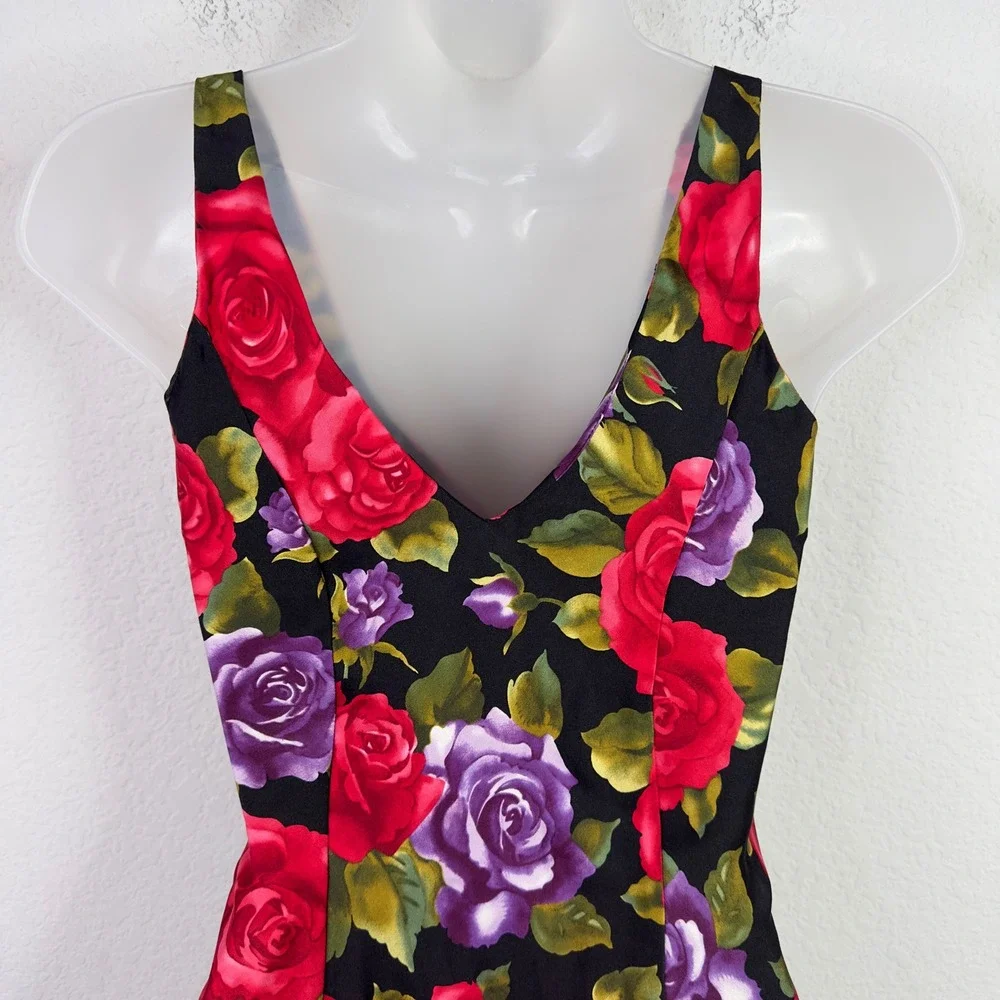 Victoria's Secret Bodysuit P Black Silk‎ VTG Floral Rose Romantic Coquette Teddy